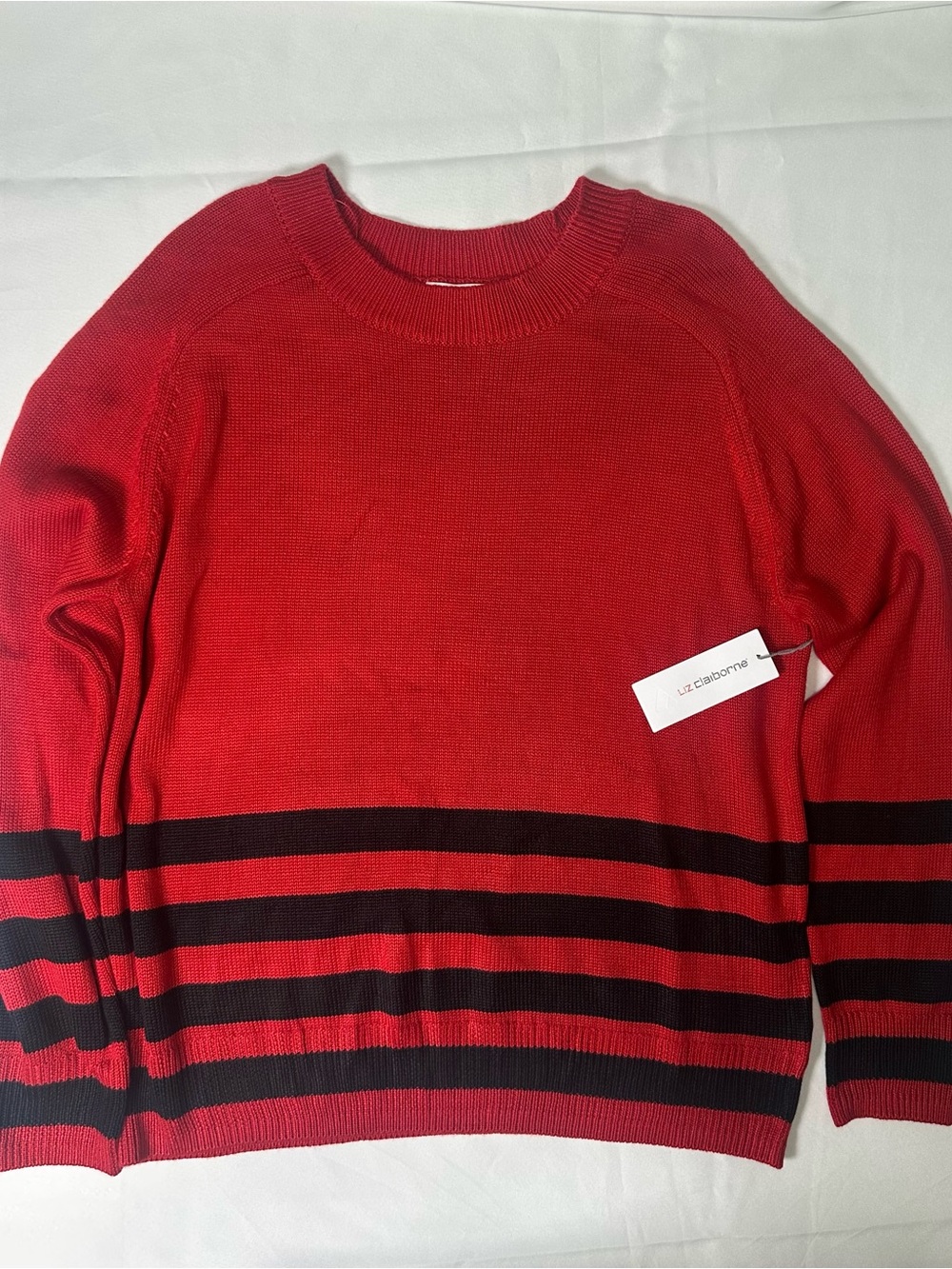 NWT Liz Claiborne Red Crewneck Sweater with Black Stripes Size L